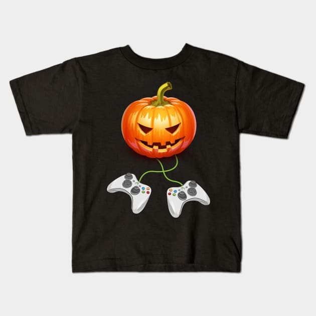 Halloween Jack O Lantern Gamer Boys Kids Men Funny Halloween Kids T-Shirt by Pannolinno